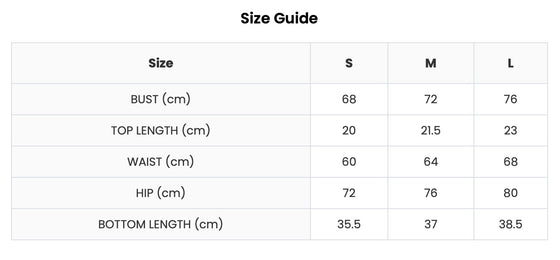 Size guide Classic Set Short and Top